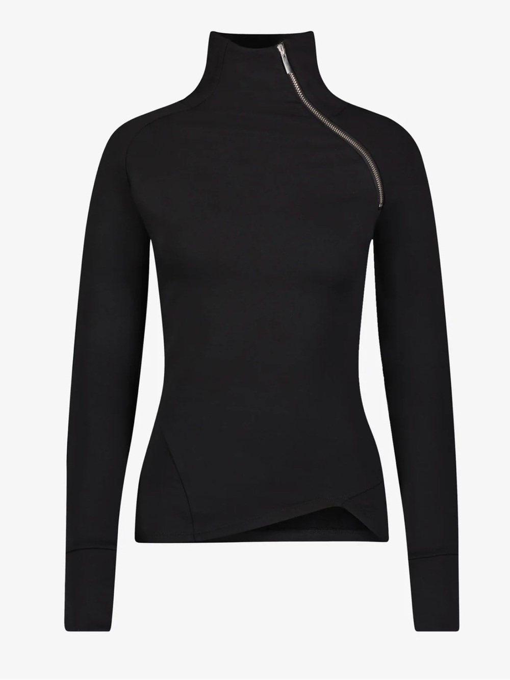 MARELLA Black Long-Sleeve Mock Neck Top with Asymmetric Zip
